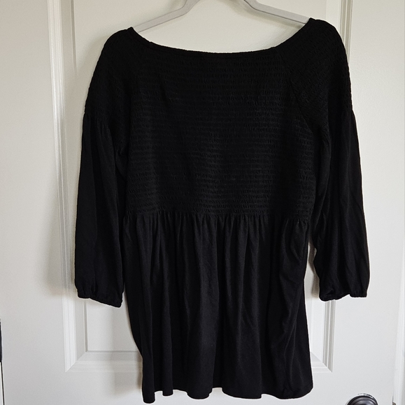 J Jill Black Smocked 3/4 Sleeve Flowy Blouse Top Women's Size Medium - Picture 4 of 8